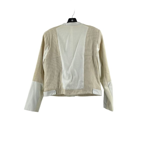 Ellen Tracy Off White Asymmetrical Zip Faux Leather Tweed Crop Jacket Size Med - Picture 6 of 16
